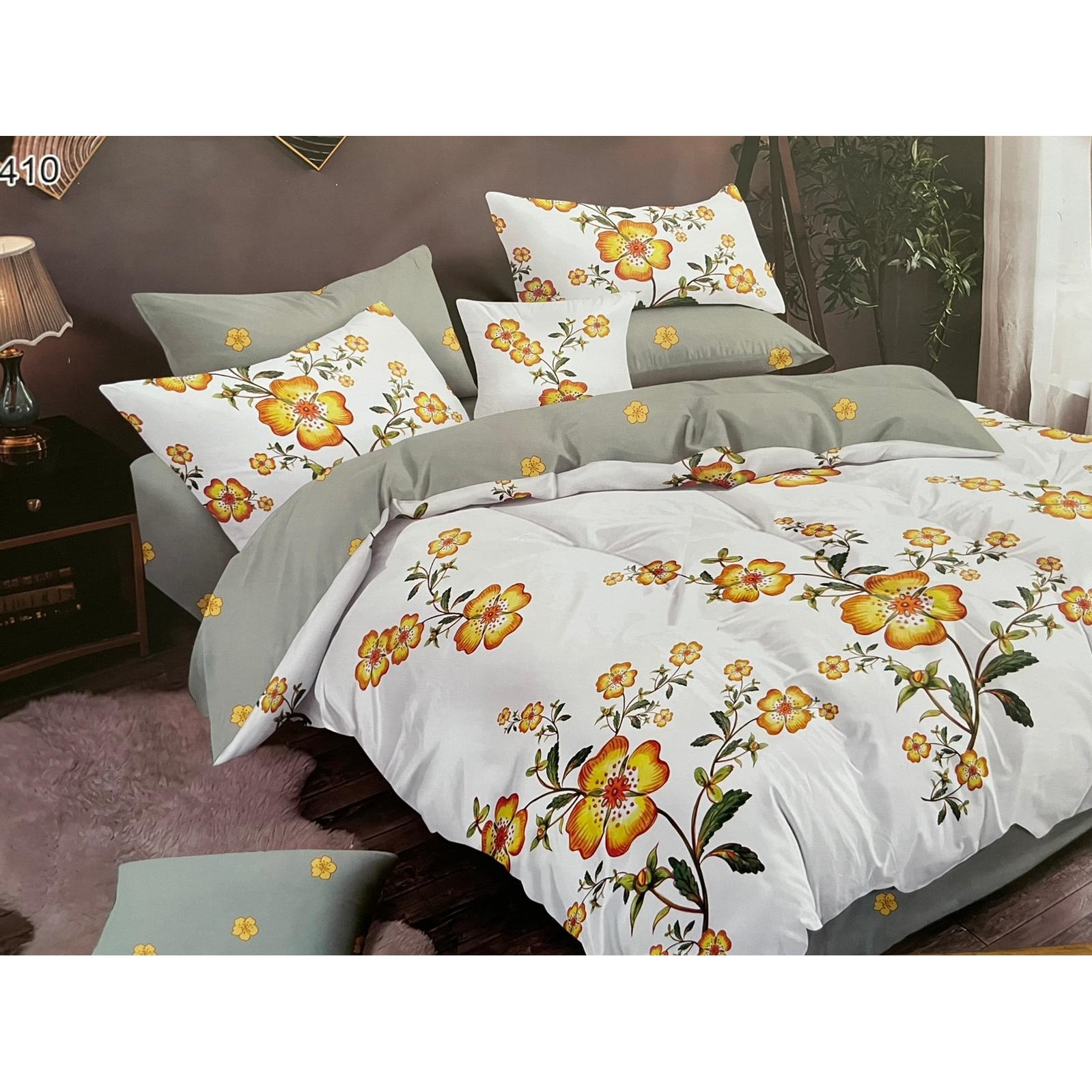 Lenjerie de pat pentru doua persoane Deluxe Pucioasa, Wild Flowers, bumbac 100%, 6 piese