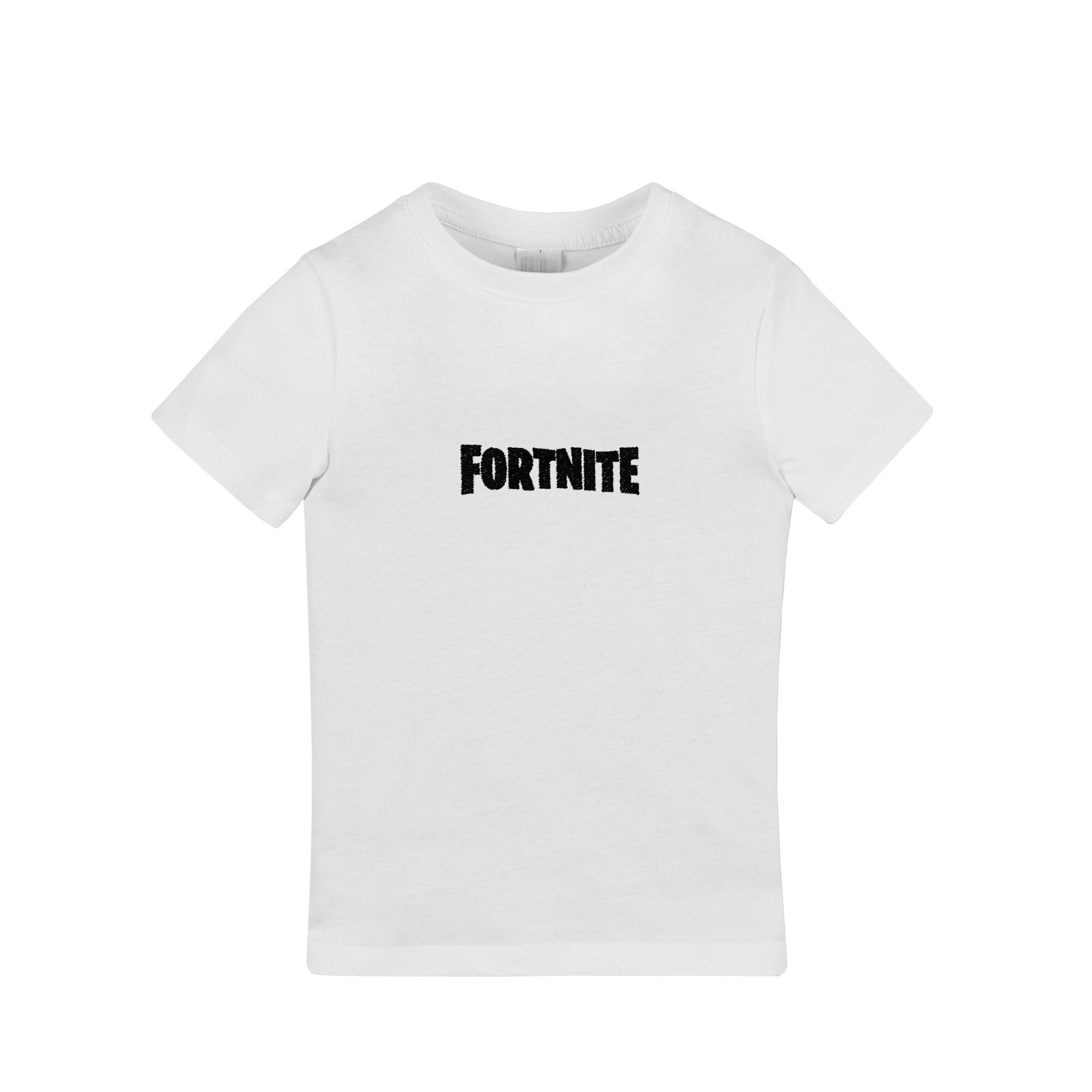 Tricou copii, LWS, bumbac organic, brodat, model Fortneit alb, 104 cm