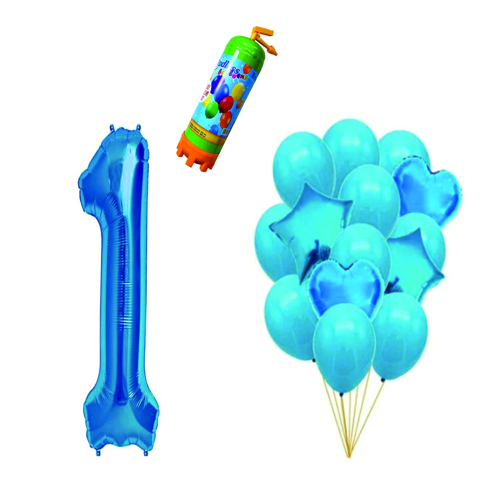 partner Fancy Misfortune Set 15 baloane Aniversare, pentru 1 an, cifra 1 metru ,Albastru cu Butelie  Heliu - eMAG.ro