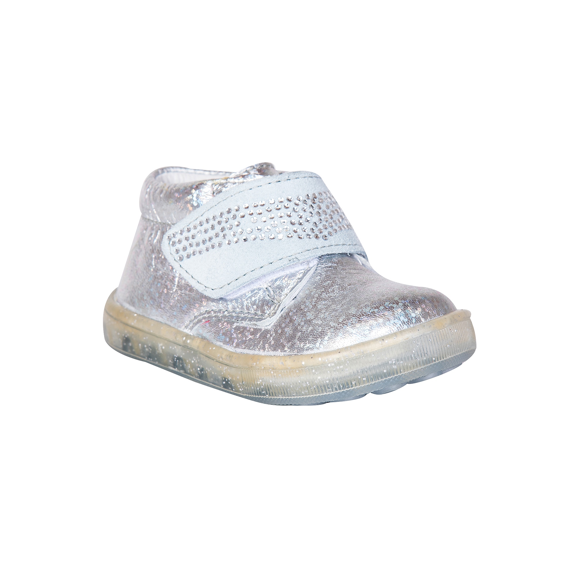 Pantofi PJ Shoes Lucky pentru copii din piele moale cu talpa flexibila, Argintiu