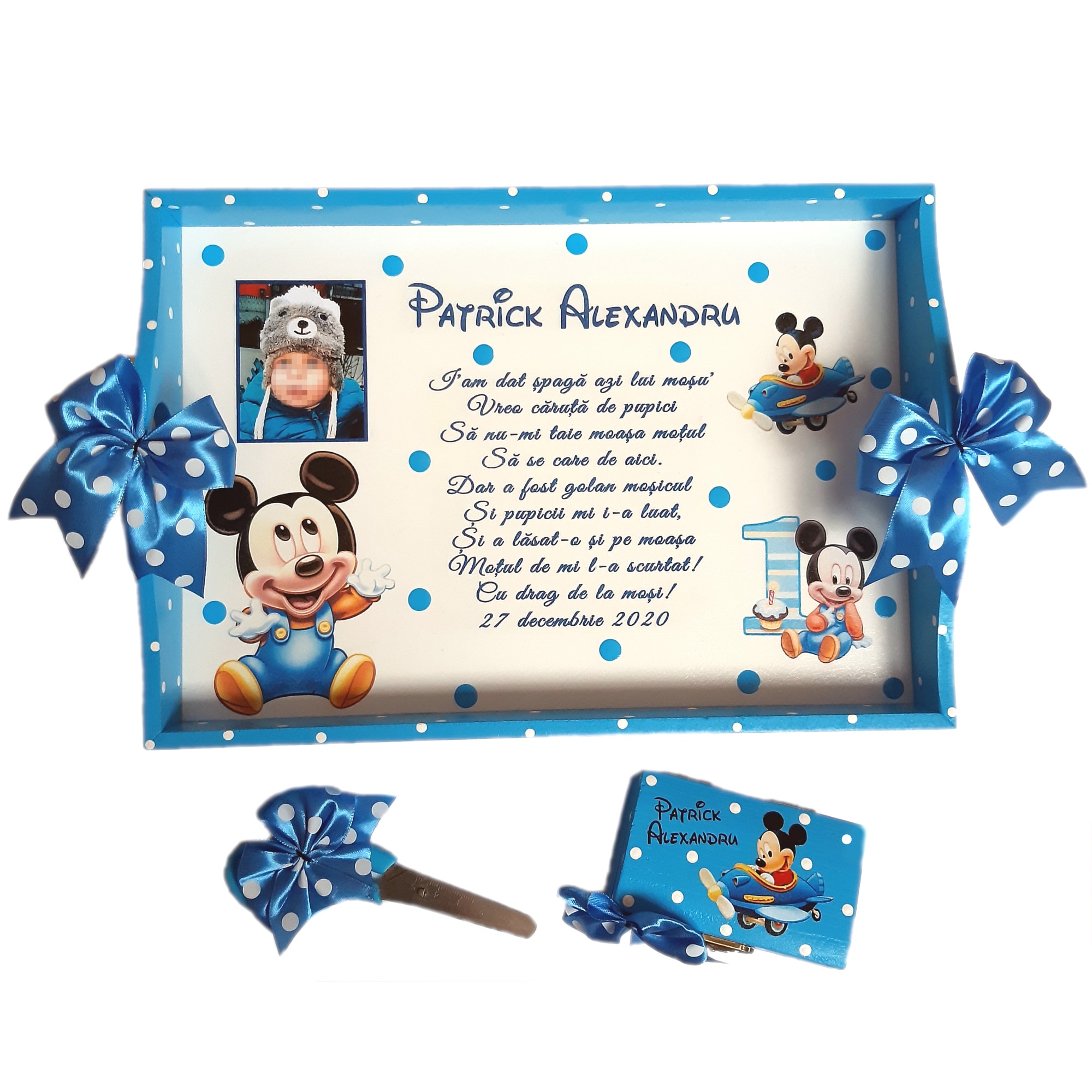 Set personalizat pentru taierea motului, albastru, 4 piese