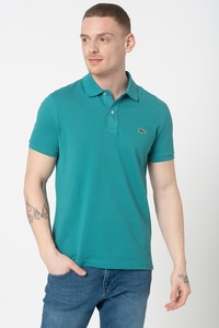 Lacoste, Тениска от пике с яка и бродирано лого, Синьо-зелен / Бял, 9