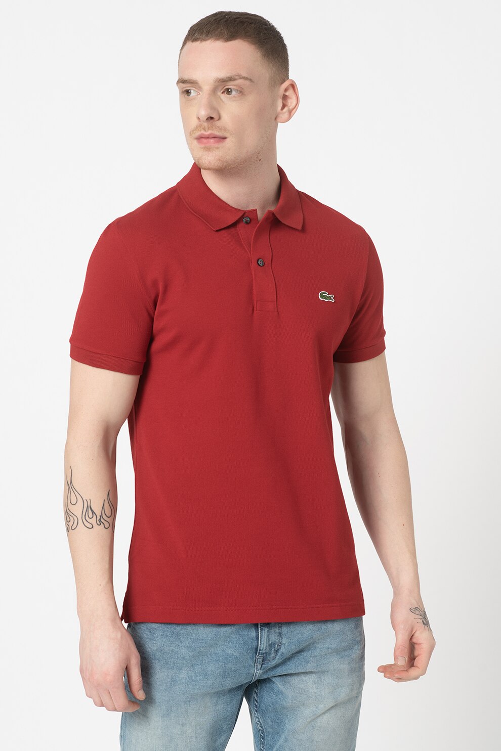 Lacoste Tricou Polo Slim Fit Din Pique Cu Logo Brodat Rosu Inchis 5