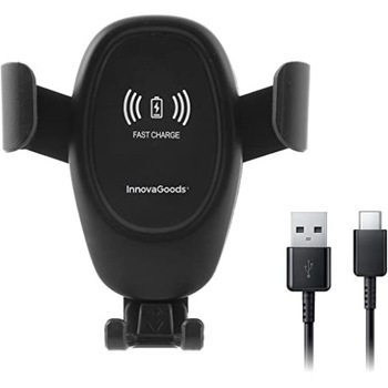 Suport auto pentru telefon cu incarcator wireless incorporat, InnovaGoods, Negru Suport auto pentru telefon cu incarcator wireless incorporat, InnovaGoods, Negru