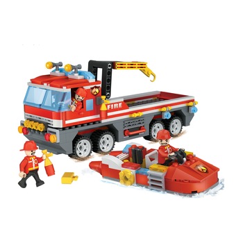 Masina de pompieri cu macara si barca de salvare, COGO City, 354 Piese Masina de pompieri cu macara si barca de salvare, COGO City, 354 Piese
