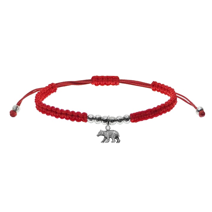 Martisor Kézzel fonott piros zsinór karkötő személyre szabott Ezüst Medve 9710420 Dras 15-27 cm állítható