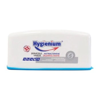 Servetele umede antibacteriene in cutie de plastic reutilizabila 100 buc Hygienium Servetele umede antibacteriene in cutie de plastic reutilizabila 100 buc Hygienium