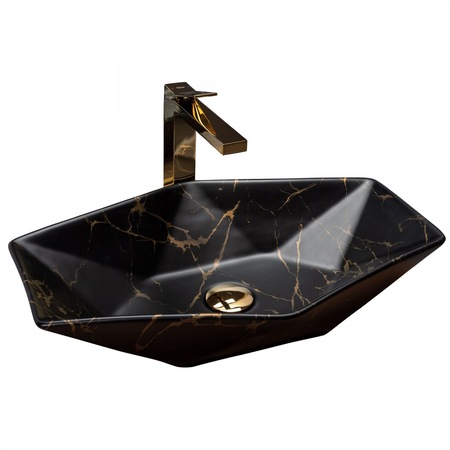 Lavoar pe blat, REA Vegas Marmura 57 cm Negru/Auriu