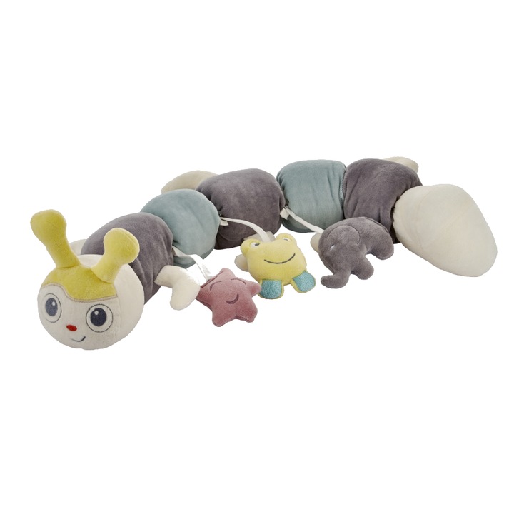 Защита плюшена играчки BabyJem Caterpillar, гъсеница, многофункционална, странична, зелена