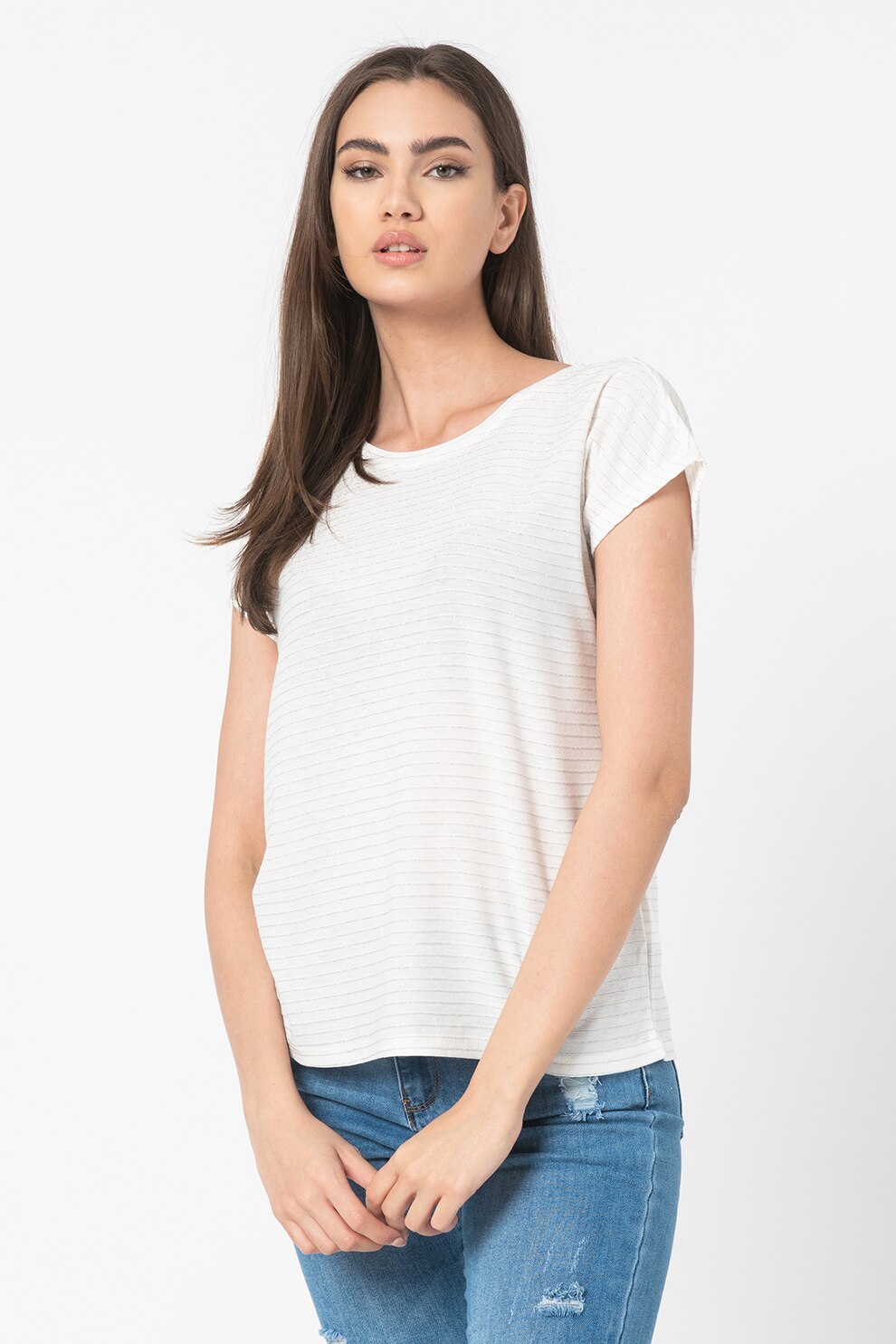 Haily's, Tricou in dungi cu detalii stralucitoare Leila, Alb, XS