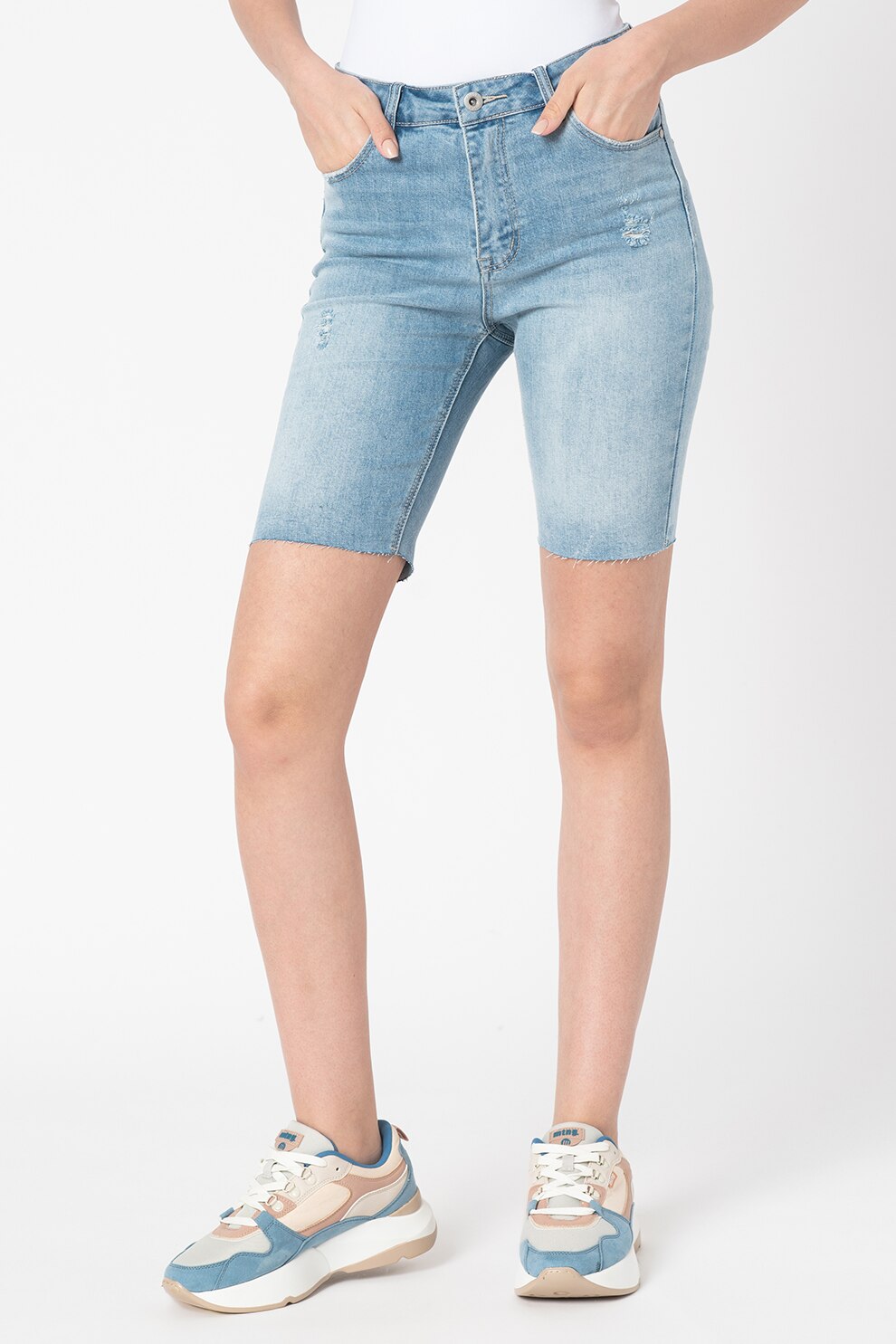 Haily's, Pantaloni scurti de denim cu terminatie nefinisata, Albastru deschis