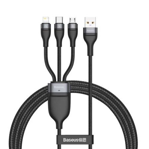 Cablu de date/incarcare Baseus, Flash Series 3in1, Lightning/USB-C/Micro USB, 1.2M 5 A, Negru