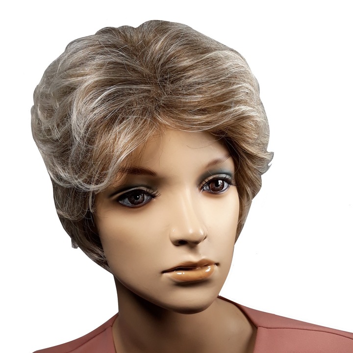 Peruca dama, fibra sintetica, cu aspect natural, mix blond cenusiu