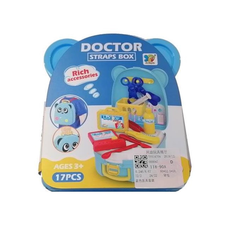 Magic Toys 3752602 Orvosi játékszett kék macis tárolóban kiegészítőkkel
