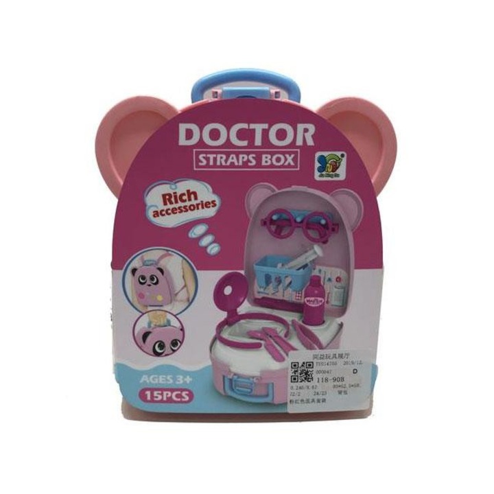 Magic Toys 3752695 Orvosi játékszett pink macis tárolóban kiegészítőkkel