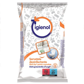 Servetele dezinfectante fara clor pentru suprafete Igienol, 40 buc Servetele dezinfectante fara clor pentru suprafete Igienol, 40 buc