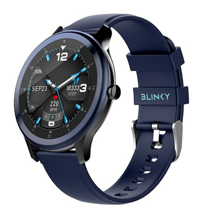 Смарт часовник BLINKY Electo, съвместим с IOS/Android, със смарт фитнес гривна, измерване на пулса, син