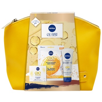 Set cadou Nivea: Crema Nivea Anti-rid Q10 de zi, 50 ml + Masca servetel Q10 + Crema pentru maini 3-in-1 Q10 anti-imbatranire, 100 ml Set cadou Nivea: Crema Nivea Anti-rid Q10 de zi, 50 ml + Masca servetel Q10 + Crema pentru maini 3-in-1 Q10 anti-imbatranire, 100 ml