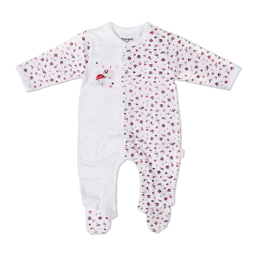 Salopeta Babybol fetita , imprimeu floricele, alb, 0 luni