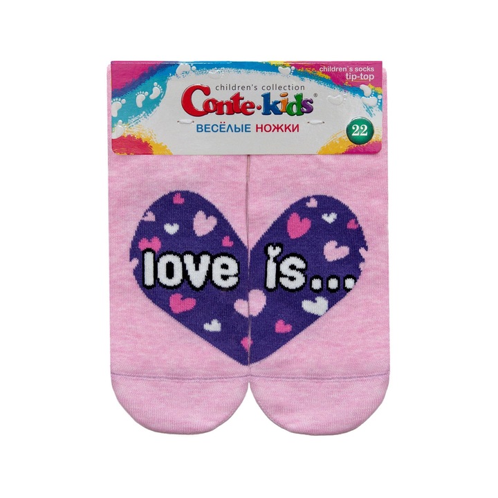 Памучни чорапи с щампа Love Is, Conte Kids Tip-Top, Розово