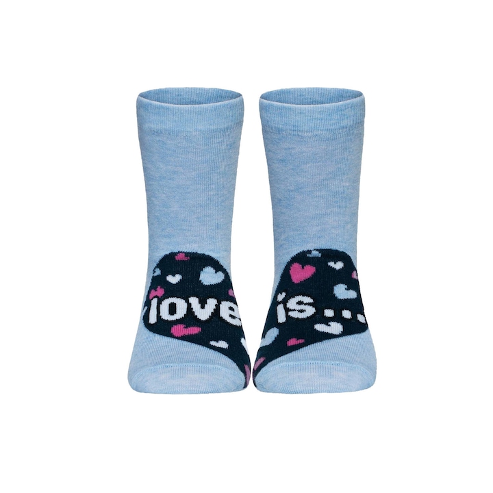 Памучни чорапи с щампа Love Is, Conte Kids Tip-Top, Светлосин