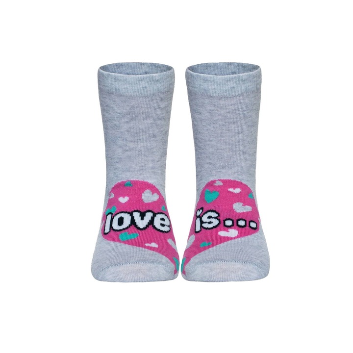 Памучни чорапи с щампа Love Is, Conte Kids Tip-Top, Сив