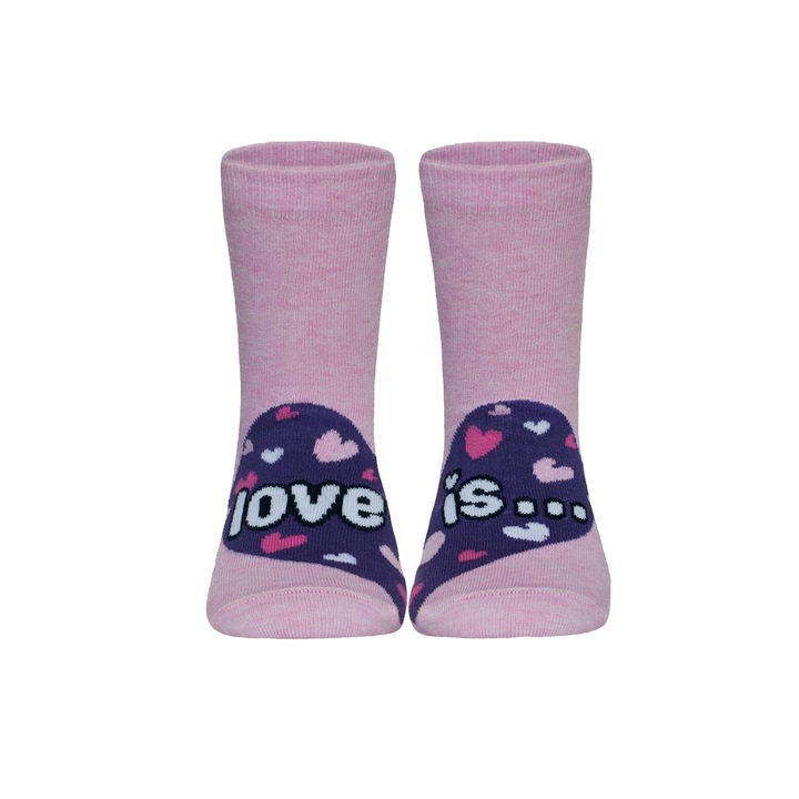 Памучни чорапи с щампа Love Is, Conte Kids Tip-Top, Розово