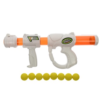 Pusca de jucarie, cu presiune, cu bile din spuma, portocaliu - 8584P Pusca de jucarie, cu presiune, cu bile din spuma, portocaliu - 8584P