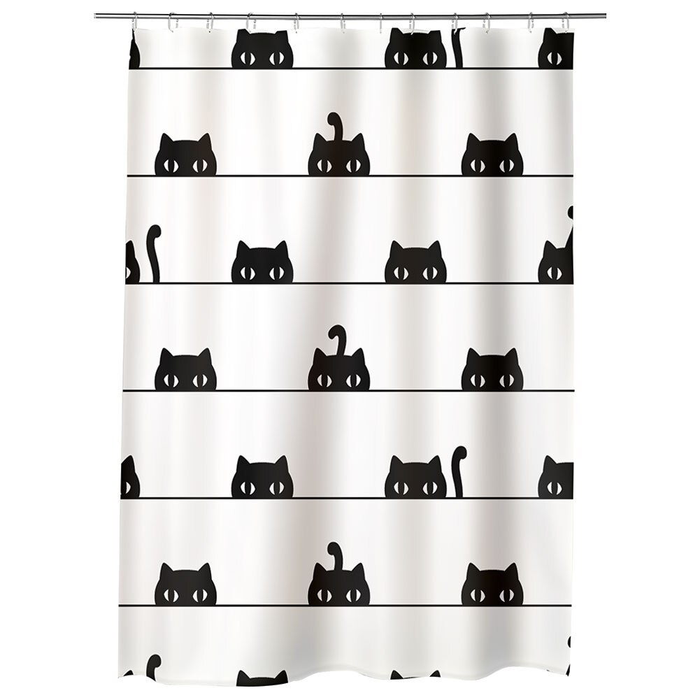 Perdea Dus, Cada pentru Baie Art Kids Pisici negre la panda, Model Multicolor, Decoratiuni Baie, 150 x 200 cm