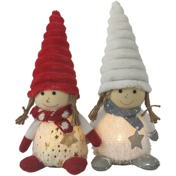Set doua decoratiuni luminoase Craciun, Kring, figurine copii, 27 cm, cu LED, Alb/Rosu Set doua decoratiuni luminoase Craciun, Kring, figurine copii, 27 cm, cu LED, Alb/Rosu