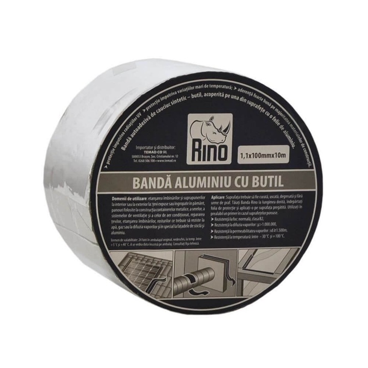 Banda de Etansare din Aluminiu cu Butil RINO, 1.1x100mm x 10m