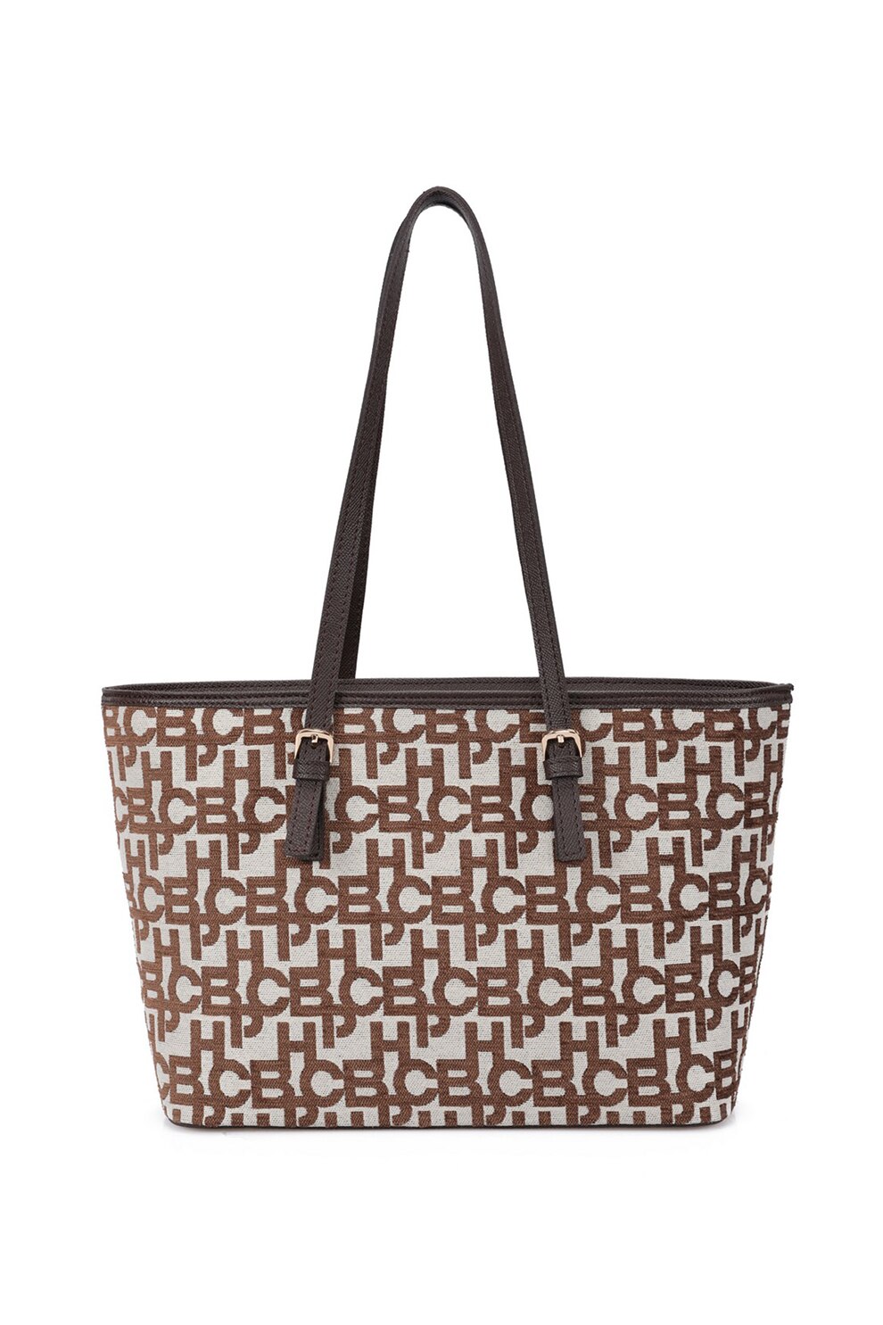 Beverly Hills Polo Club, Geanta tote de piele ecologica, Maro/Alb prafuit