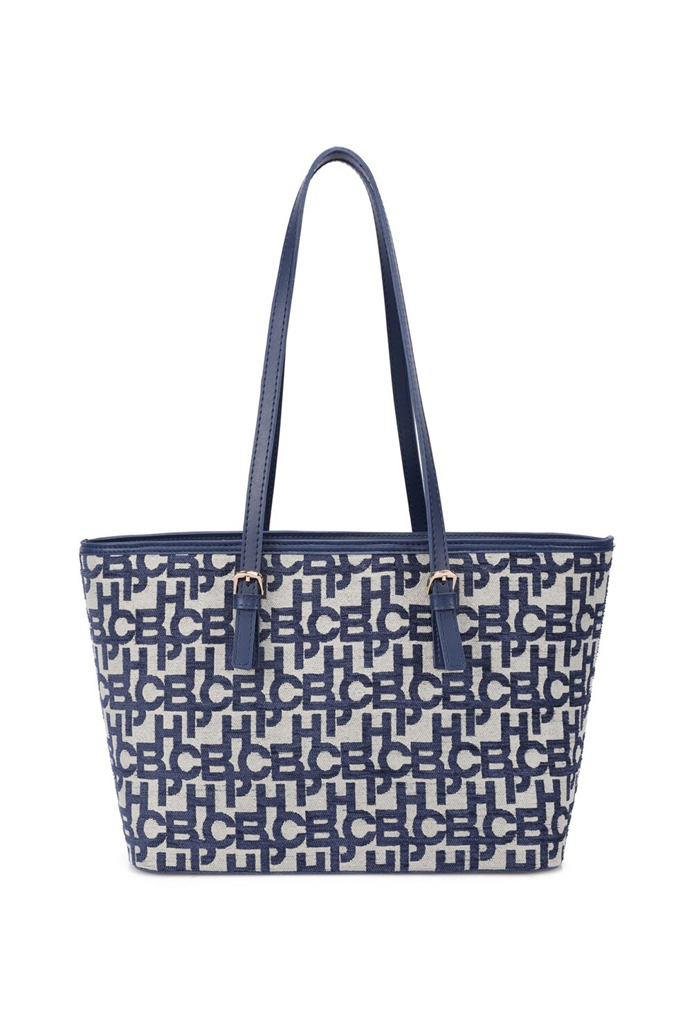 Beverly Hills Polo Club, Geanta tote de piele ecologica, Albastru inchis/Alb prafuit