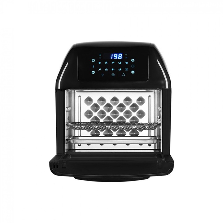 Cuptor multifunctional cu aer cald, ZEPHYR, 1500W, 12 litri, 8 atasamente, 10 functii, Negru
