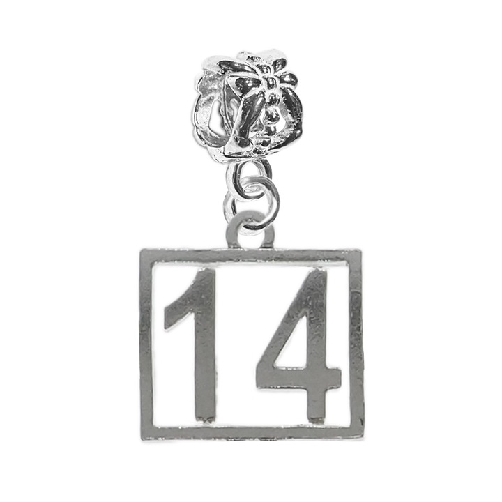 Сребърен талисман Номер 14 късметлийски числа числа за рожден ден Dras Silver