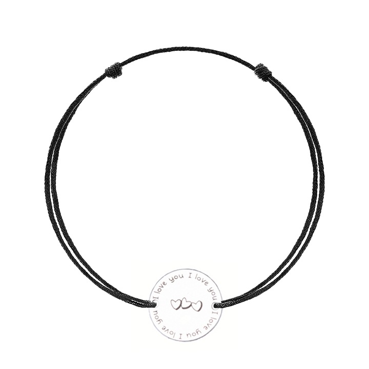 Bratara I love you Hearts, banut Argint 925, snur reglabil negru