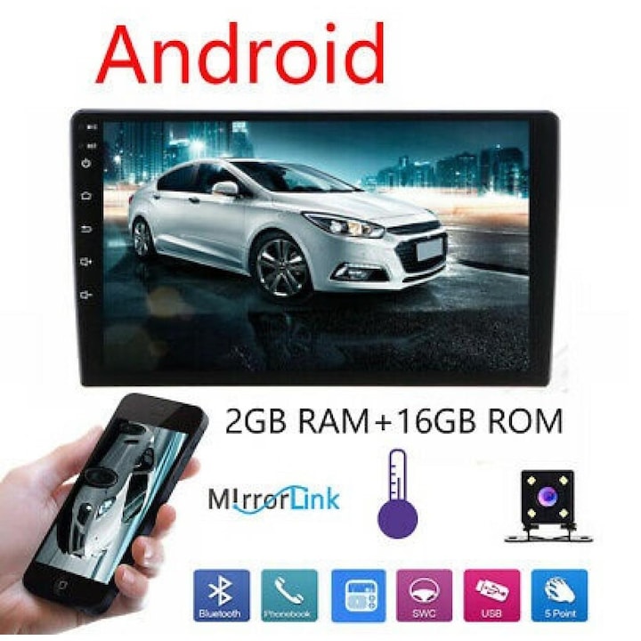 Мултимедия Autoexpress, Double Din, Stereo, Android 8.1, Car Radio, Audio, 9 Inch, Quad-Core, 16 ROM, GPS Navigation, Head Unit, ,Support Bluetooth, WiFi