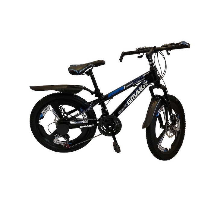 Bicicleta Go Kart 20 inch pentru copii 7-10 ani, janta aluminiu 3 spite, frana disc,21 viteze, negru/albastru