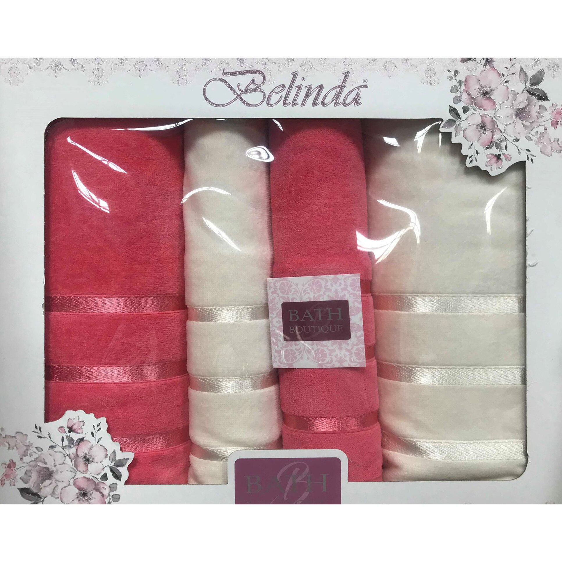 Set 4 prosoape Belinda cu doua fete, crem+fucsia