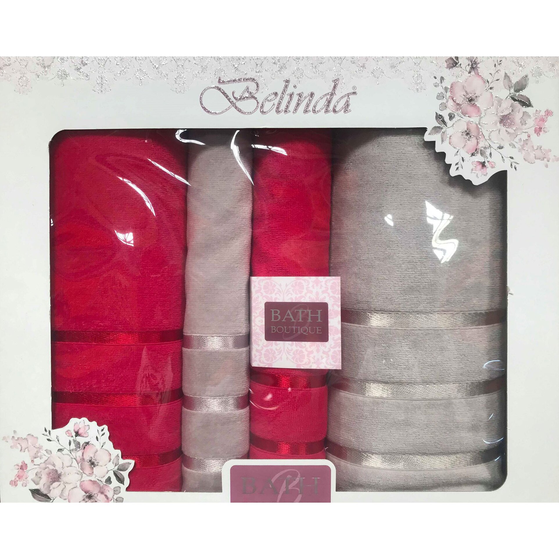 Set 4 prosoape Belinda cu doua fete, roze+gri