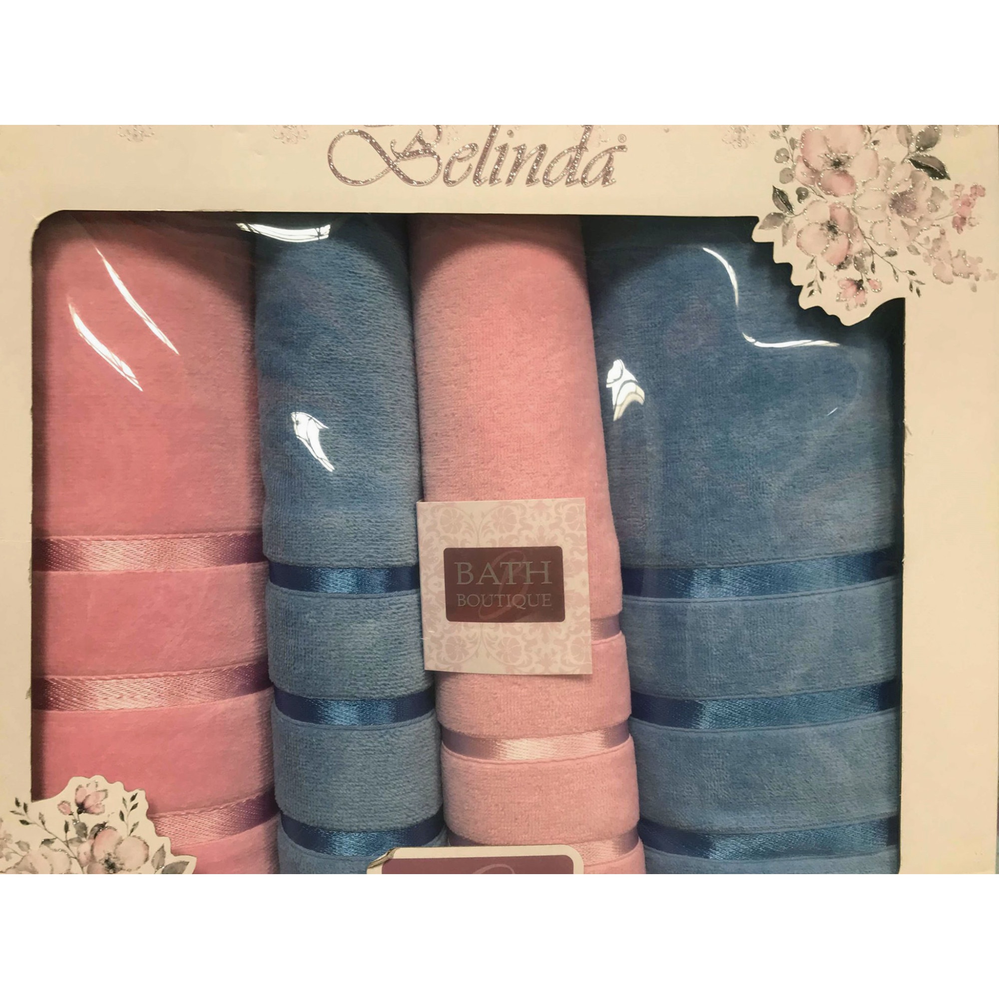 Set 4 prosoape Belinda cu doua fete, roz + albastru