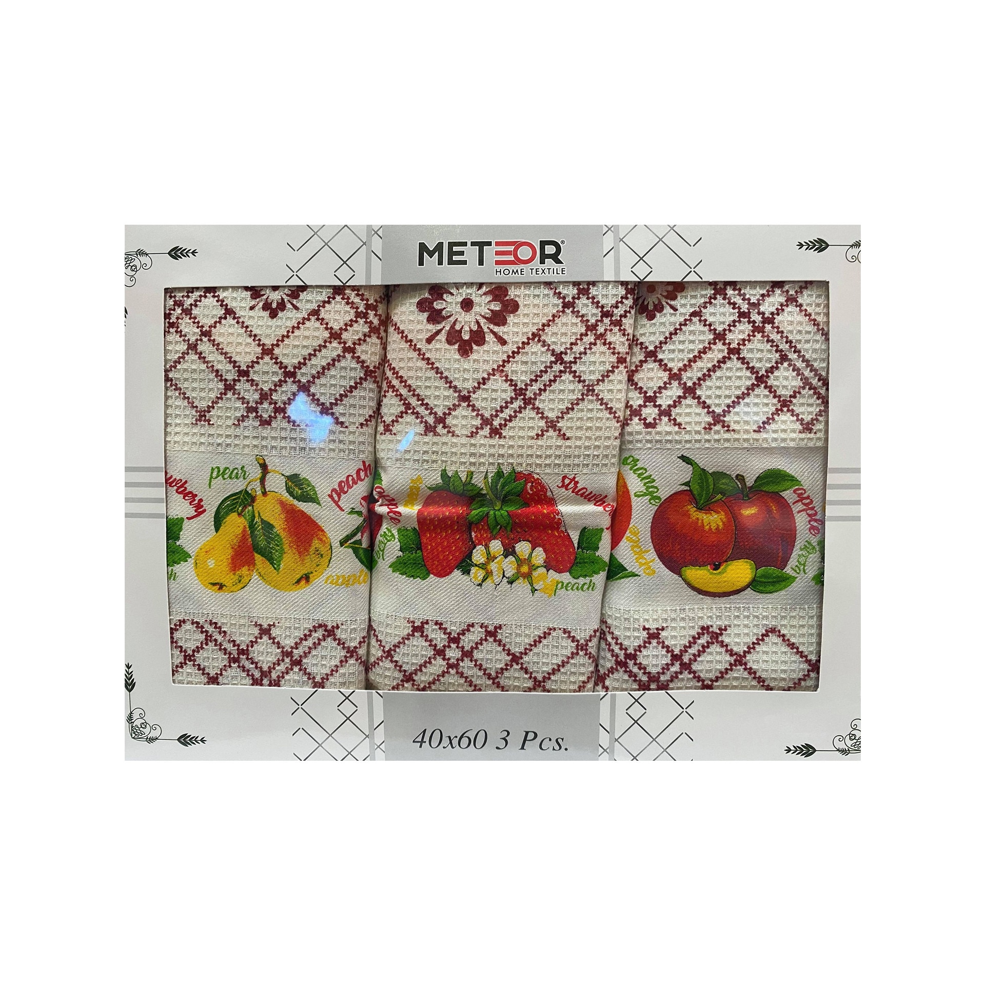 Set 3 prosoape de bucatarie , Meteor Fructe , la cutie 40 x 60