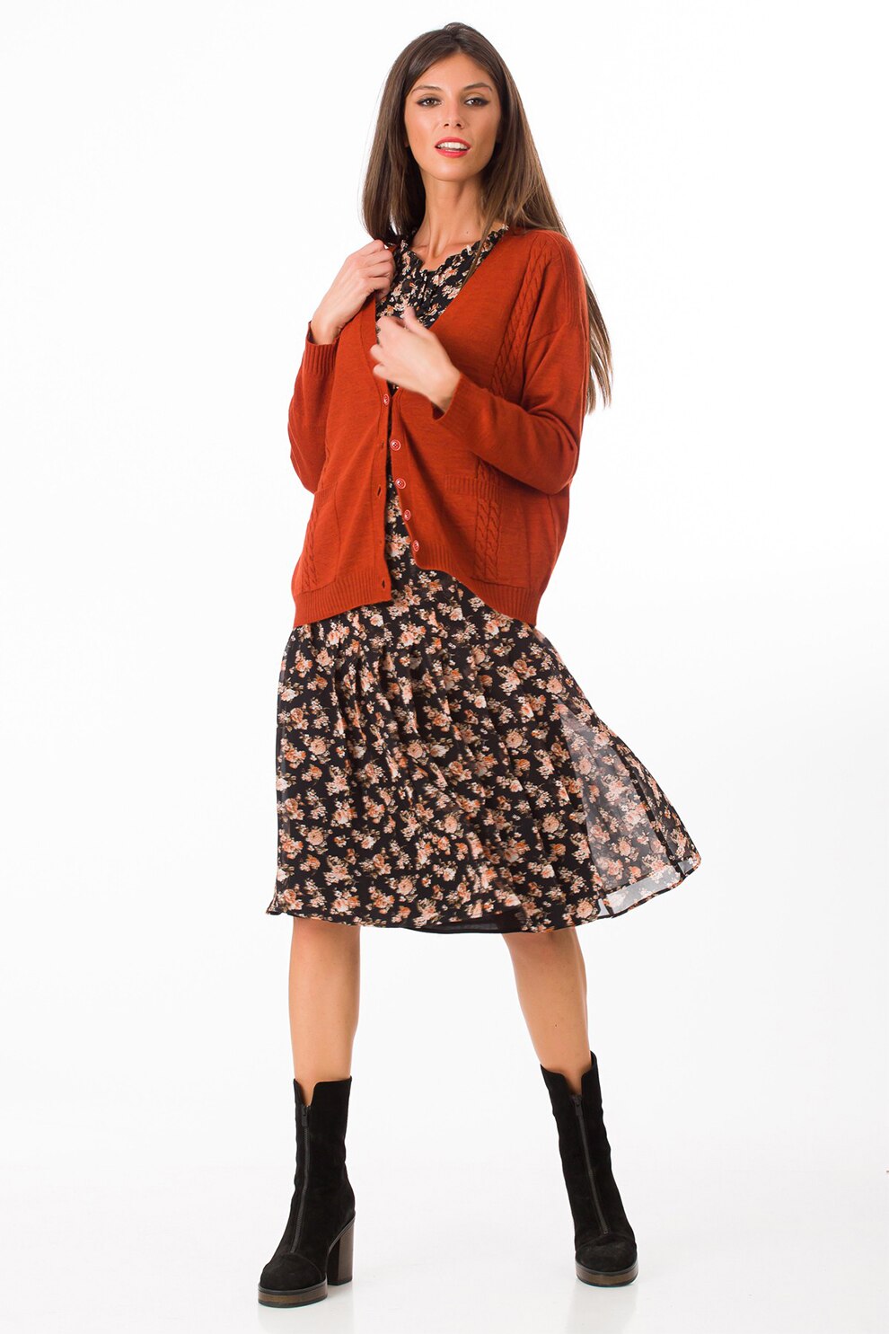 Sense, Cardigan lejer din amestec de lana cu maneci cazute, Oranj stins