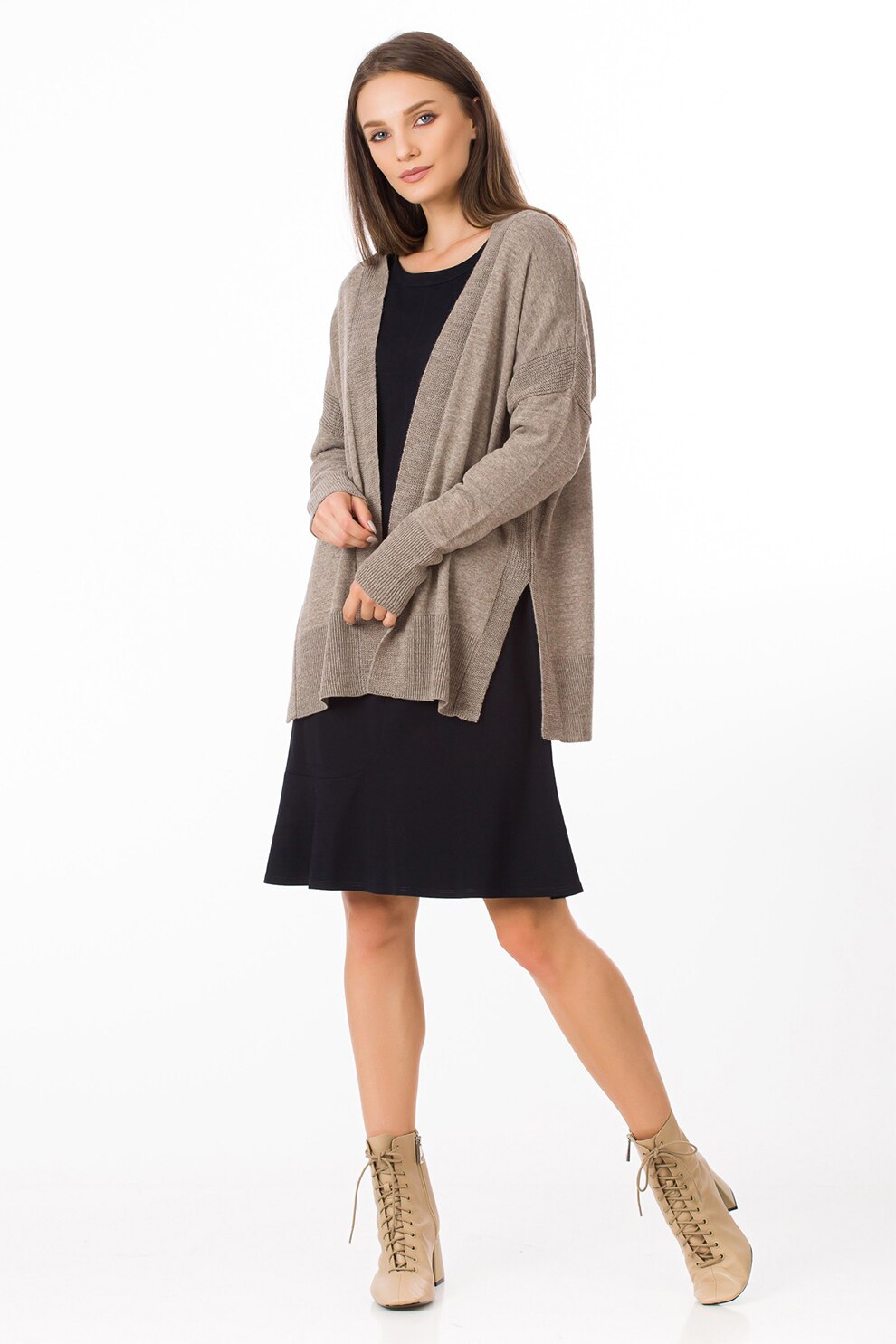 Sense, Cardigan cu slituri laterale Linda, Taupe