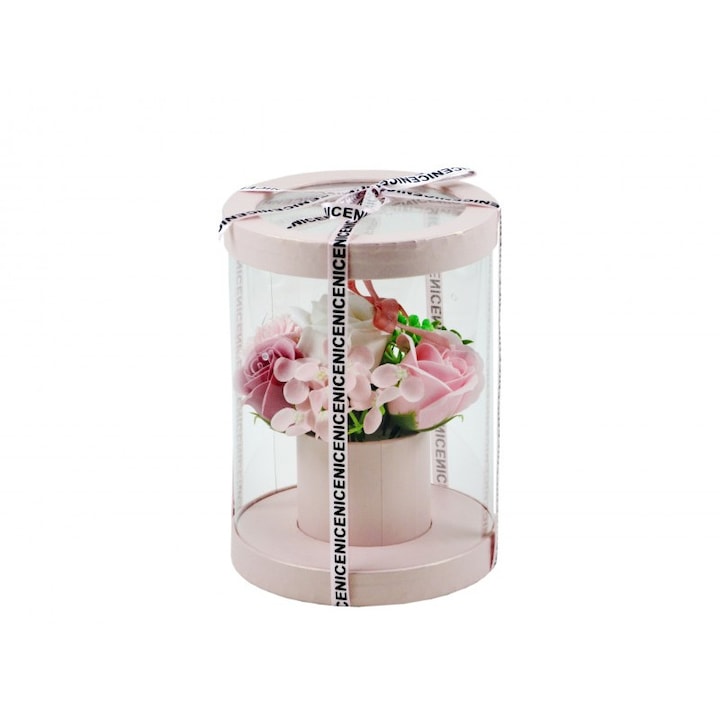 BoxEnjoy - szappan rózsacsokor rózsaszín henger dobozban