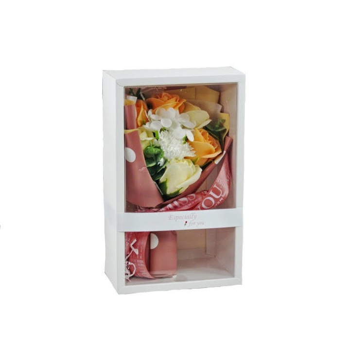 BoxEnjoy - szappan rózsacsokor krémszínű díszdobozban