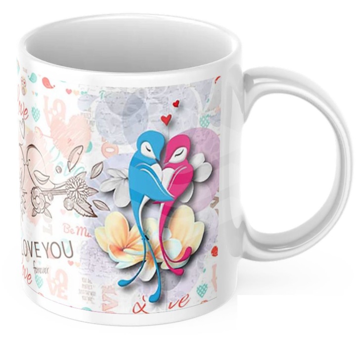 Cana personalizata cu 1 fotografie "Love you" porumbei 250 ml