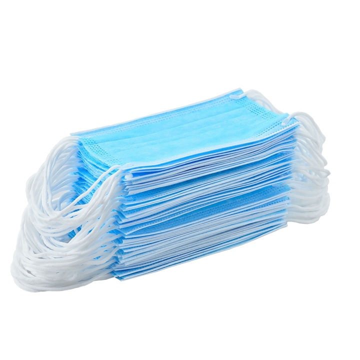 Set 50 Masti medicale faciale, de unica folosinta, nesterile, tip II, albastre/alb