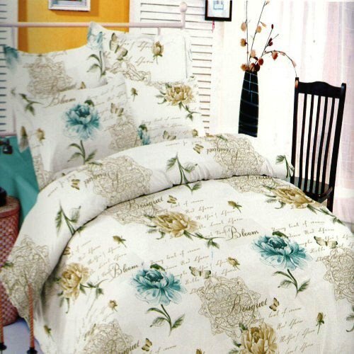 Lenjerie de pat dublu, 4 piese, bumbac 100% Floral-Blue