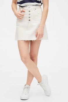 GAP, Fusta mini de denim cu croiala A, Alb prafuit GAP, Fusta mini de denim cu croiala A, Alb prafuit